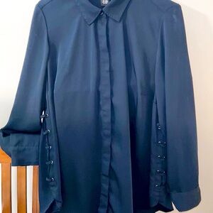 Grace Women's Navy Blouse with Button Down Details